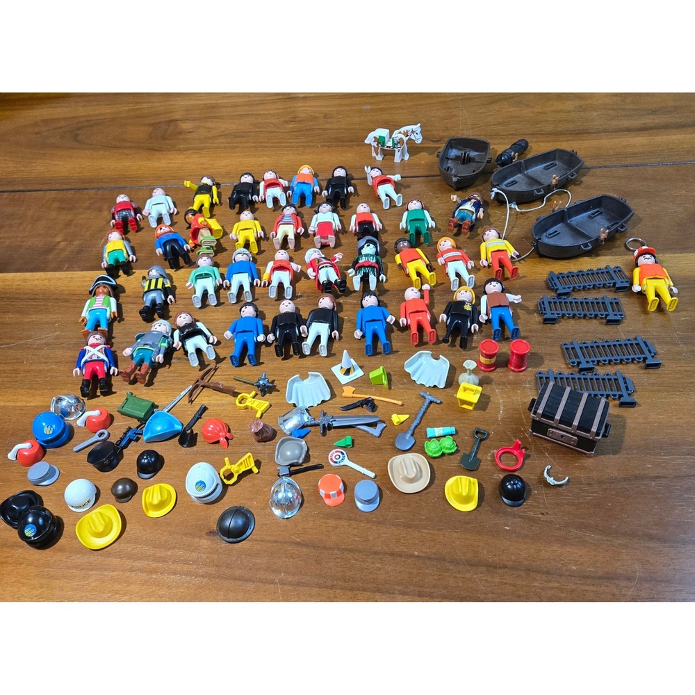 Vintage Playmobil Figure Lot Pirate Knight Police Western Accessories Horse Boat